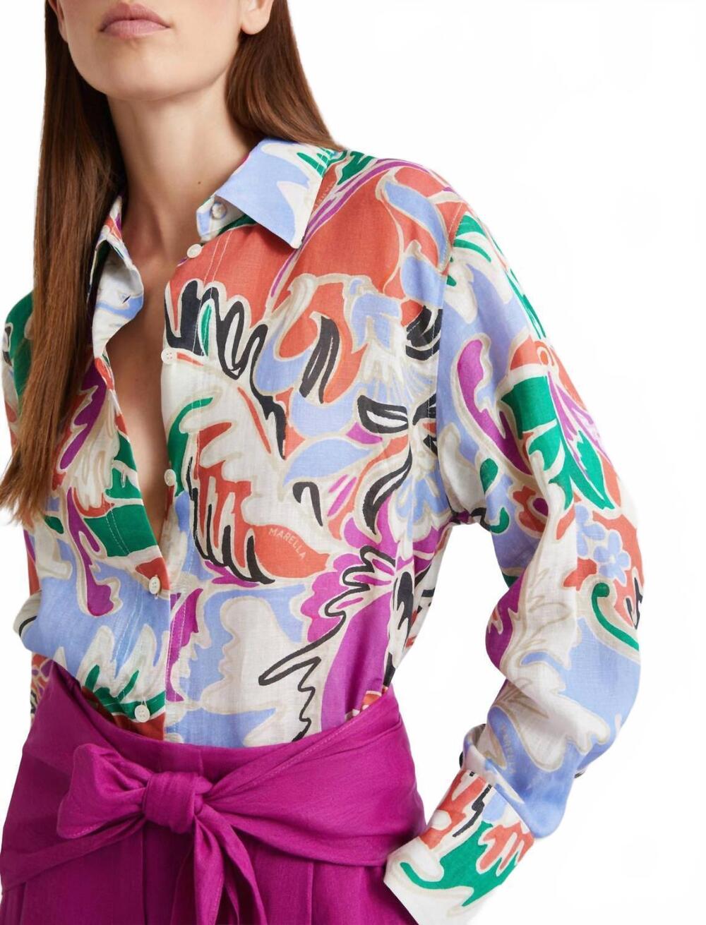 NEW MARELLA printed linen short blouse